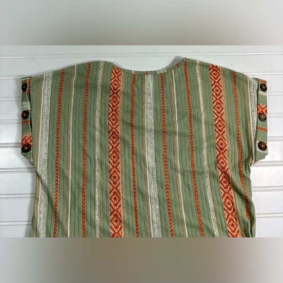 Anneliese Boho Stripe Knit Top Short Sleeve Shirt Women’s Size Small Green - Picture 15 of 15